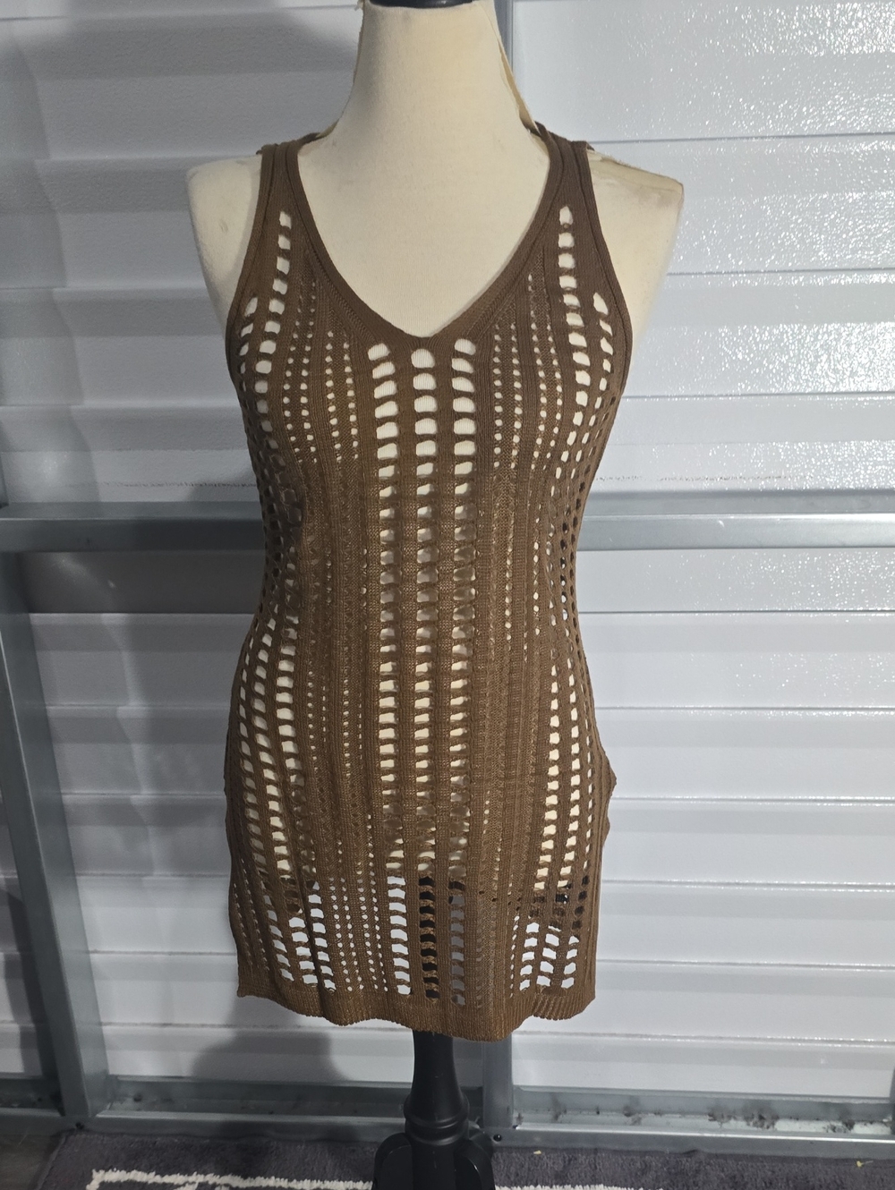 Sleeveless Brown Crochet Swim Cover-Up Tank Size Small NWT - Picture 3 of 14